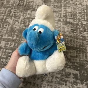 Vintage 1980 Peyo 7.5" Blue Smurf Bean Bag Stuffed Plush Toys With Tag